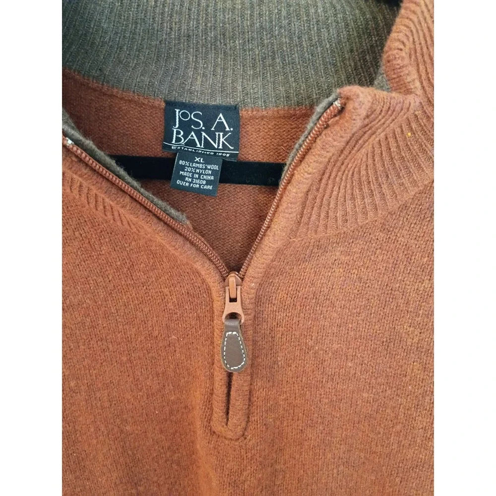 Jos A Bank Mens XL Lambswool Blend Quarter Zip Sweater Rust Orange Mock Neck